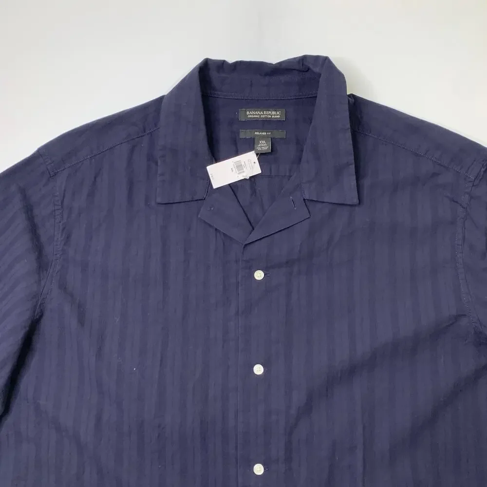 Banana Republic Shirt Mens XXL Relaxed Fit Navy Blue Organic Cotton Linen Blend